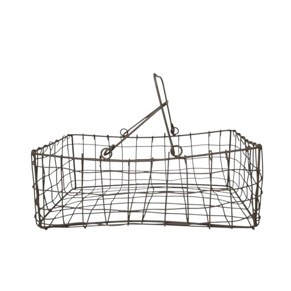 Vintage Wire Basket Galvanized Metal With Handles Farmhouse Rustic 15" x 9" x 5" - Picture 1 of 13